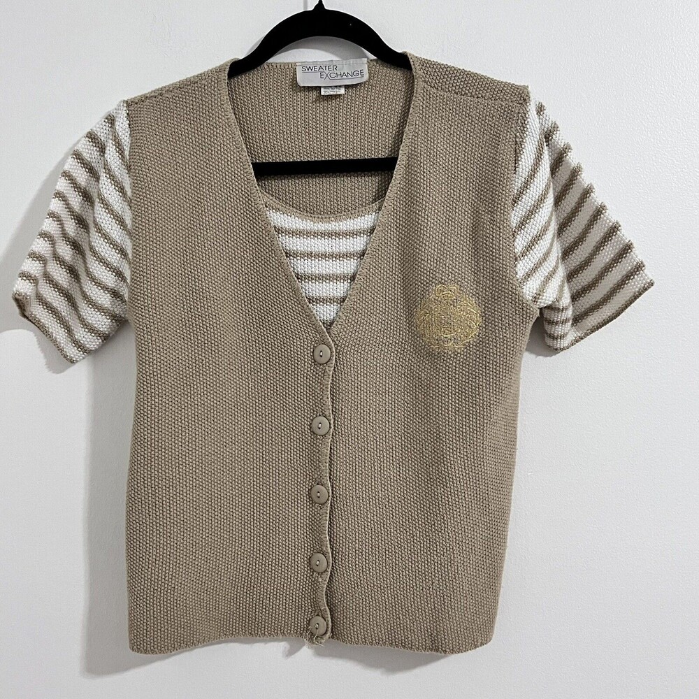 Sweater Exchange Tan Sweater Top With Vest Attached Size S Academia Y2K Retro